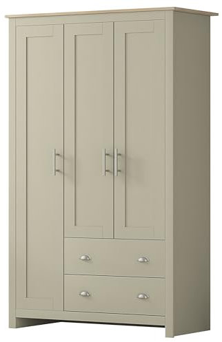 Nera 3 Door Wardrobe with Drawers Shelves and Hanging Rail Tall Wardrobes for Bedrooms Storage (Cream on Oak)