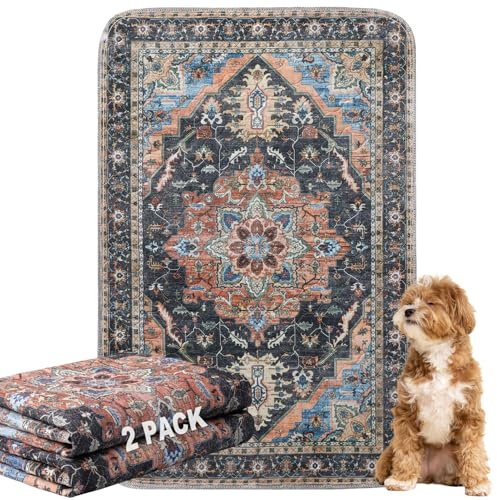 Waschbar Haustier-Urinunterlage, 2 Pack Wiederverwendbare Welpenunterlagen Matte für Hunde, Wiederverwendbar Trainingsunterlagen für Welpen, Alte (Antik Dunkel, 61x91.5cm)