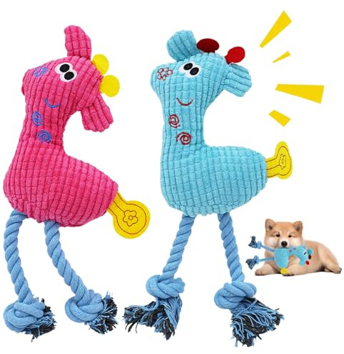 Omnikryp Lot de 2 Peluche pour Chien, Jouet Couineur pour Chiot, Jouet à Mâcher en Peluche, Chiot Indestructible, pour Petit et Moyen Chien (Bleu, Rose)