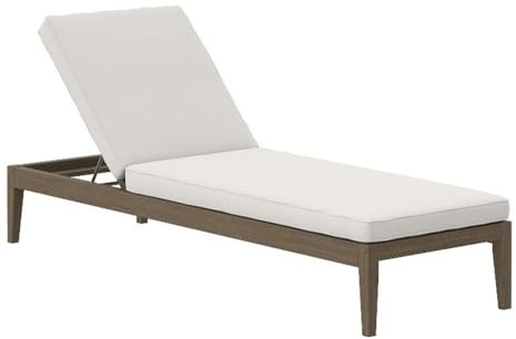 Modway Northlake Teak Outdoor Chaise Lounge Chair in Weathered Gray White – Adjustable Wood Poolside Recliner with All-Weather Cushion