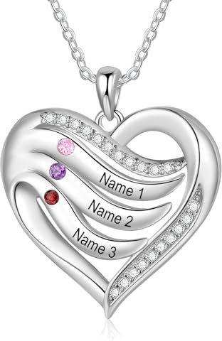 kaululu Silberkette Damen 925 mit Anhänger Personalisierte Kette Damen Herzkette mit Gravur Kette mit Familie Namen Geschenke für Mama Geburtstagsgeschenk Valentinstag (B-Name 3)