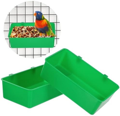 2 Stück Vogelfutterschale, D-förmige Futterschale, Vogelfutterschale Vogel Futter Kunststoff Wassernapf Vogelkäfig Zubehör Hängende für Kleine Vögel Papageien, Wellensittiche, Nymphensittiche (Grün)