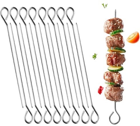 Lot de 16 brochettes réutilisables en métal inoxydable, 30 cm, pour kebab, grill, barbecue, four, friteuse à air comprimé