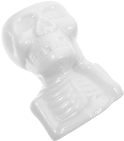 Abaodam Maceta de Cerámica Forma de Cráneo para Suculentas Decoración de Halloween Jarrón Blanco para Plantas de Interior Accesorio de Escritorio Gótico