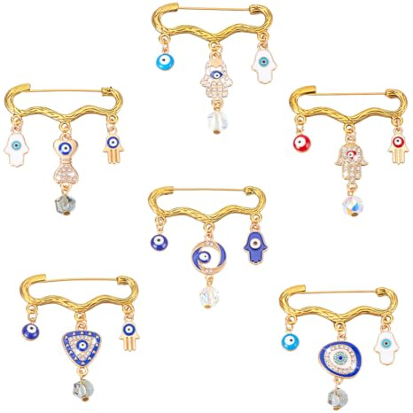 PH PandaHall 6 Styles Broche Œil Bleu Strass, Broches Evil Eye, Broche Oeil Bleu Strass Épingles Porte Bonheur Bleues en Émail pour Vêtements Sacs Écharpes Décoration