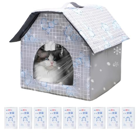 Zwpontia Cooling Cat House - Cat Air Conditioner House - Folding Bed with 9 Ice Packs Waterproof for Four Seasons Large Breed Pet Crate Puppy Indoor Floor