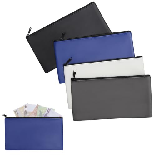 Geldtaschen Banktasche 4er Set PU Geldmappe mit Fenster und Kartenfach 28x16cm große Aufbewahrungstasche für Bargeld, Quittungen, Dokumente - Reißverschluss Tasche für Büro Haushalt Schule 1