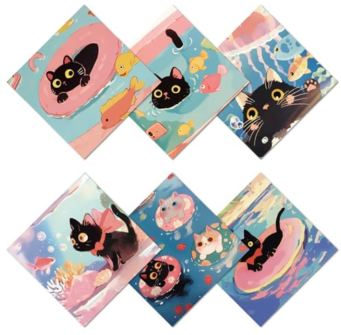 CREATCABIN 6 Packung Süßes Brillenputztuch Katzenmotiv Mikrofasertuch Weich Mehrfarbig Sonnenbrillen Reinigungstücher Wiederverwendbar Dicke Tücher Für Kameras Handy Objektive Bildschirme 15.5x15.5cm