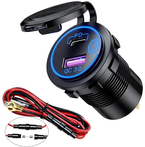 12V USB C Car Charger Socket 48W Dual Port Power Output PD QC3.0 FastCharge