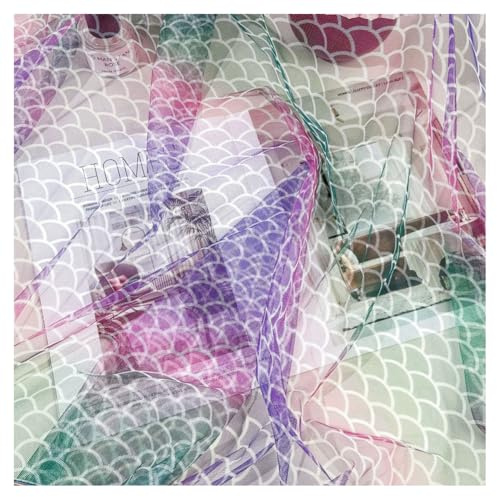 GreatRise 150cm Transparent Meerjungfrauen-Schuppen-Stoff Netzstoff Regenbogen Tüllstoff Leicht Dehnbarer Dekostoff für DIY Nähen Prinzessin-Kleid Brautkleider Hochzeit Schleier Bunte #2 1 Meter