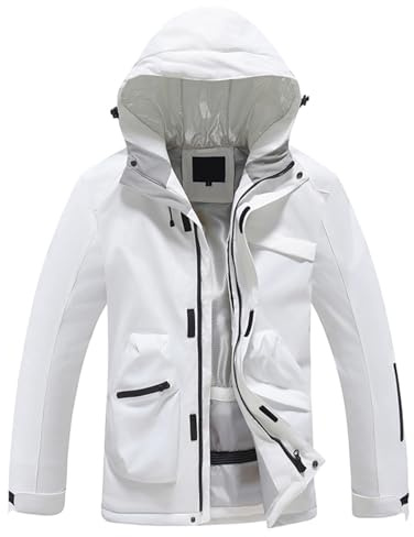 Generisch Combinaison de ski d'hiver pour homme, couleur unie, avec veste chaude et respirante pour l'extérieur, blanche, taille M