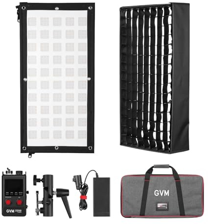 GVM ZipTile Z150B Bi-Color Flexibles LED-Videolicht 2700K–6800K, 150W Panellicht 15500 Lux/m, 12 Lichteffekte, Softbox mit Wabengitter, App-Steuerung für Studiofotografie