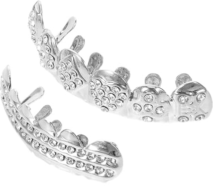 Ipetboom 2stücke Strass-zahngrills Poker-design Zähne Unisex Hip-hop Schmuck Abnehmbar für Rapper-kostüme und Partys Dekoration