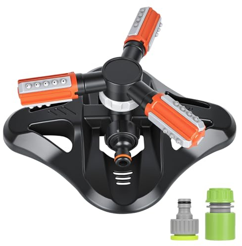 XTDMJ Aspersor de jardín, 360 grados, 3 brazos, automático, con conectores y cabezal de aspersor, sistema de riego de jardinería que cubre gran área para regar flores de césped