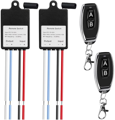 Interruttore radio da 2 pezzi, 12 V, con telecomando, 433 MHz, interruttore remoto DC 5 V/12 V/24 V, mini relè senza fili, telecomando, interruttore della luce radio per porte del garage, luci