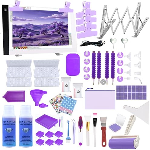 DNSGOOR 247 Pezzi All Inclusive Diamond Art Kit Accessori Diamond Painting A2 LED Diamond Painting Piastre Luminose Sigillatura Scatola Portaoggetti Strumenti per Pittura 5D Fai Da Te