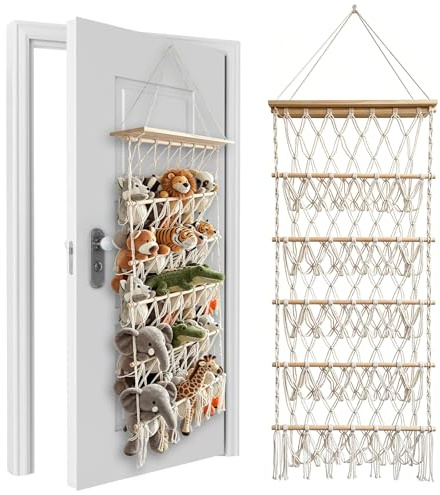 ZYNERY Over Door Toy Storage, 5-Layer Plush Toy Storage, Large Capacity Toy Storage Net, Safe Nursery Hanging Organizer for Kids Baby Nursery Wall Bedroom Room Decor