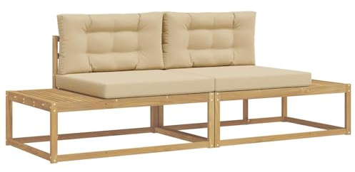 vidaXL Outdoor-Sofagarnitur Weiß 230,5 x 83 x 73 cm Polyester, Akazienholz, Moderne Gartensofa, wetterfest, modulare Sitzecke, Terrasse, Lounge-Set für den Garten