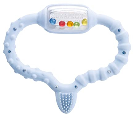 Curaprox Baby-beißring – Für Säuglinge Von 0–24 Monaten | Lindert Zahnungsbeschwerden & Unterstützt Die Motorische Entwicklung | BPA-frei, Blau, Mit Lernzahnbürste | Swiss Made