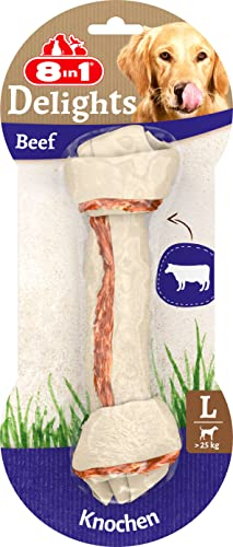 8in1 Delights Beef Knochen L - gesunder Kauknochen für sensible große Hunde, hochwertiges Rindfleisch eingewickelt in Rinderhaut, 1 Stück