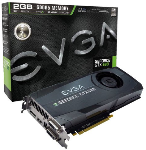 EVGA 02G-P4-2680-KR NVIDIA GTX 680 Carte Graphique à Interface PCI-e, avec mémoire GDDR5 2 Go, DVI, Support GPU