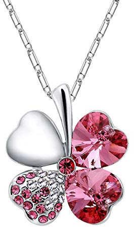 Mecool Collier pendentif en cristal en forme de coeur avec trèfle à quatre feuilles 16quot; + 5quot; Extenseur