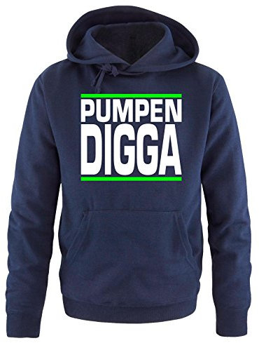 Comedy Shirts - PUMPEN Digga - Herren Hoodie - Navy/Weiss-Neongrün Gr. S