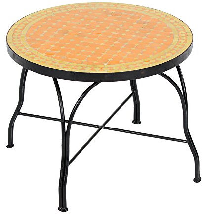 albena Marokko Galerie Metak Marokkanischer Mosaiktisch Couchtisch 60cm (Metak: orange/gelb) Beistelltisch | Terrassentisch | Fliesentisch | Mediterraner Tisch für Haus & Garten|
