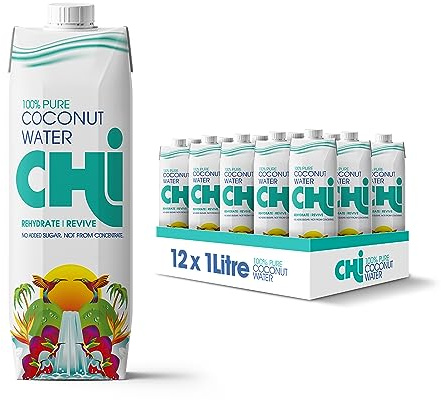 CHI 100% Pure Coconut Water I 1 litre (Pack of 12) I Fat, Gluten and Dairy free Vegan I Rehydrate and Revive!