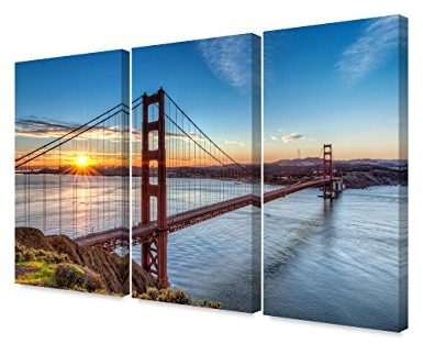 DECORARTS - Golden Gate Bridge, San Francisco, Kalifonien (Triptychon) Giclée-Leinwanddrucke für Wanddekoration, 121,9 x 81,3 cm, Landschaftsfotografie für Zuhause oder Büro, hergestellt in den USA