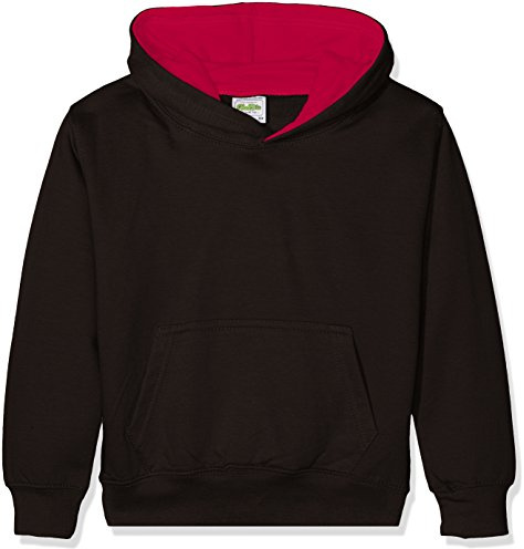 AWDis Boy's KIDS VARSITY HOODIE Hoodie, Multicoloured (Jet Black/Hot Pink), Medium (Manufacturer Size: 7/8 Y)