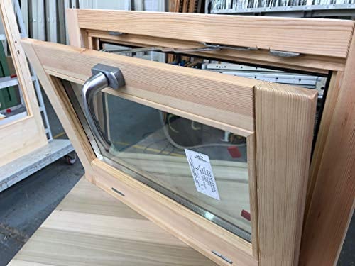 Finestra In Legno - CM L 70 x 50 H Vasistas - Trattata con Impregnante Preservante Naturale - Legno Lamellare - Doppio Vetro - Maniglia