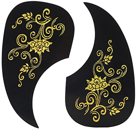 2Pcs Gitarre Schlagbrett Aufkleber, Komma Form Pick Guard für Akustikgitarre Zubehör(Goldrebe)