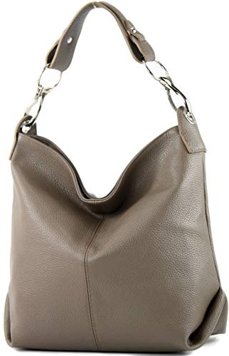 modamoda de T168 Damen Leder Schultertasche Henkeltasche Medium handmade in Italy, Farbe:Taupe