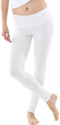 ALBERT KREUZ Damen Yoga Leggings Bio-Stretchbaumwolle Highwaist Umklappbund weiß, 44/46 XXL