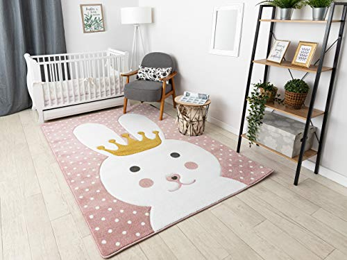 rugsx Kinderteppich Petit für Babyzimmer, Spielteppiche, Kinderzimmer, HASE rosa 200x290 cm