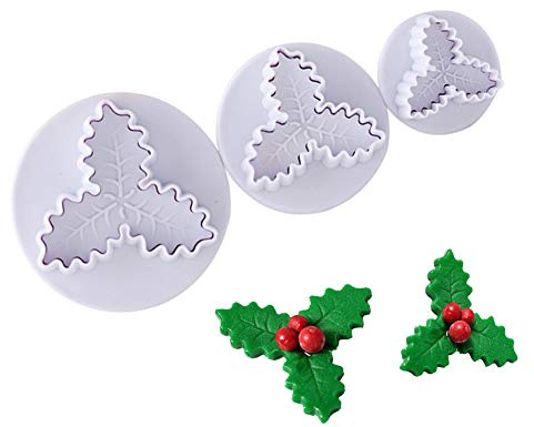 Gmuret 3 Pezzi tagliabiscotti Foglia di Agrifoglio Natalizio, Stampo per Fondente Stampo tagliabiscotti Torta per Feste di Natale Cupcake Che Decora Gli Strumenti di Cottura