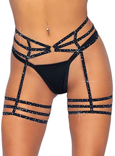 Leg Avenue Multi Strap Rhinestone Garter Belt, O/S, Black Lingerie, Nero, Taglia Unica Donna