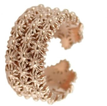 PS Anello Fede Sarda nuorese in Argento Placcato Oro Rosa Traforata Tre File Fascia Aperta Regolabile
