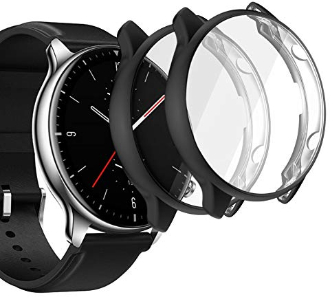 sciuU Funda Compatible con Amazfit GTR 2 / GTR 2e, [Conjunto de 2] Carcasa Cubierta Protectora con Protector de Pantalla de Flexible Suave TPU, Resistente a los Golpes Shell para GTR2 / GTR2E - Negro