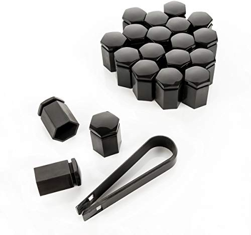 LST 20x Abdeckkappen Sechskant Radschrauben Kappen lang 17 mm schwarz glänzend