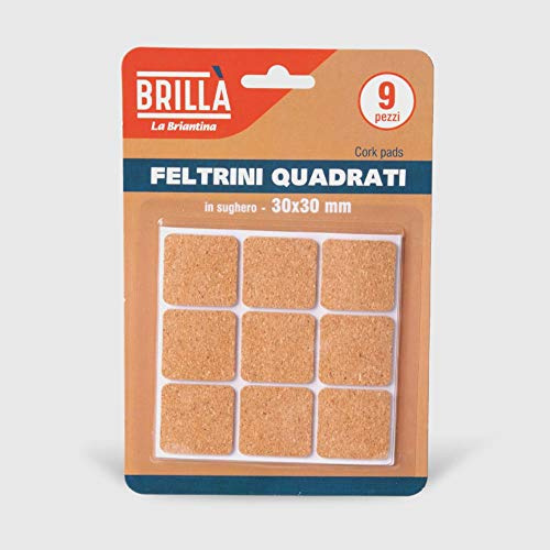 La Briantina Quadratische Kork-Filzgleiter für Möbel, Stühle und Böden, 3 x 3 cm, 9 Stück