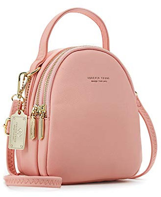 PORRASSO Mini Sac à Dos Femme Mode Sac à Main Fille Étanche Sacs à Bandoulière avec Trou D'écouteur Cuir Daypack Voyage Datation Petit Sac à Dos Rose