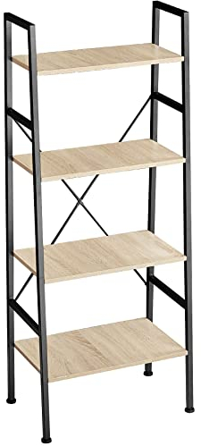 TecTake® Scaffale a Scala, Libreria Industriale, Scaffale Metallo e Legno, Libreria Design, Scaffale Salvaspazio, Libreria 4 Ripiani, Scaffalatura Moderna - Industriale Chiaro