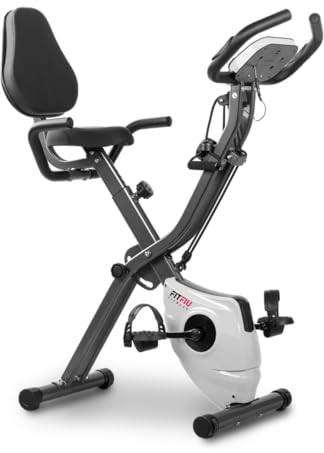 FITFIU Fitness BEST-320 – Vélo d’Appartement Pliable avec Dossier, Élastiques Intégrés, 8 Niveaux de Résistance, Écran LCD, Pulsomètre, Support Smartphone/Tablette
