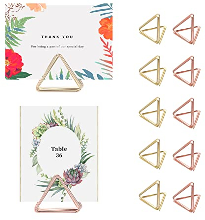 CDIYTOOL 96Pcs Triangle Shape Table Card Holders, Place Card Holders Wedding Table Number Holders Photo Pictures Stand Clips for Anniversary Party Office Desk Name(Rose Gold & Gold)