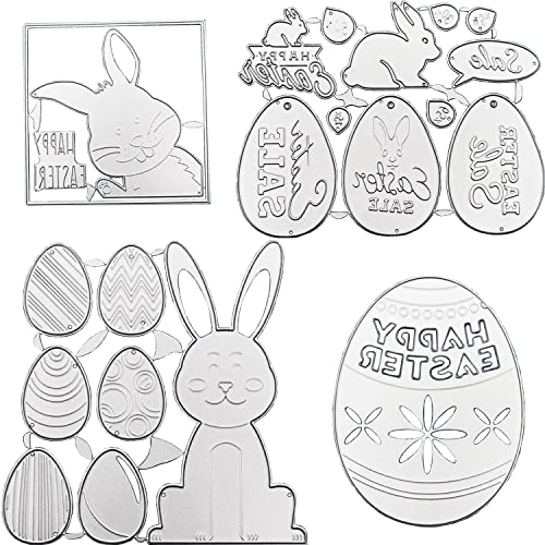4 Formen von Ostern Stanzformen, VEINARDYL Hohles Ei Häschen Die Schnitte Schablone Schablonenform aus Metall Prägewerkzeug für DIY Sammelalbum Album Papierkarte Kuchendeckel Handwerkliche Herstellung