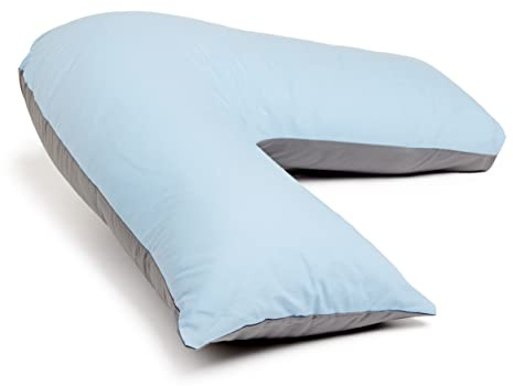C Stores Large V Pillow with 2 Tone Pillowcase Extra Filled Cushioning Support for Head, Neck & Back – Non Allergenic (V Pillow with 2 Tone SKY BLUE/GREY Cover)