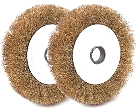ATOPLEE Rueda de cepillo de alambre para amoladora angular, juego de 2, rueda de cepillo de alambre recubierto de latón para eliminar el óxido, la corrosión/la pintura (diámetro: 150 mm)