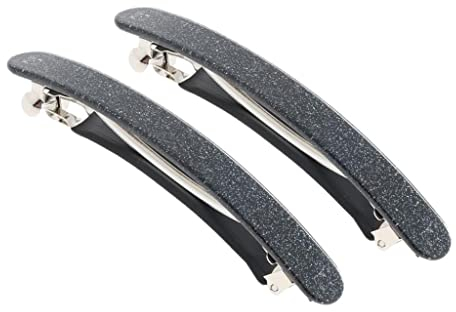 Baoblaze 2Pcs Damen Haarspange, Französische Haarclips, Vintage Haarschmuck Barrette, Automatische Tortoise Shell Haarspangen für Mädchen Feines Haar und Mitteldickes Haar, Schwarz mit Weißem Punkt